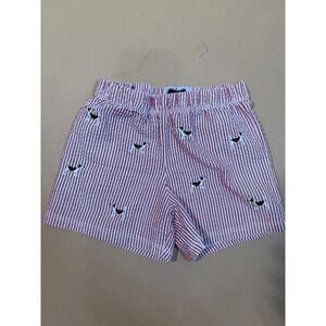 Mud Pie Seersucker Shorts Dog‎ Embroidered Elastic Waist Red White 12-18M